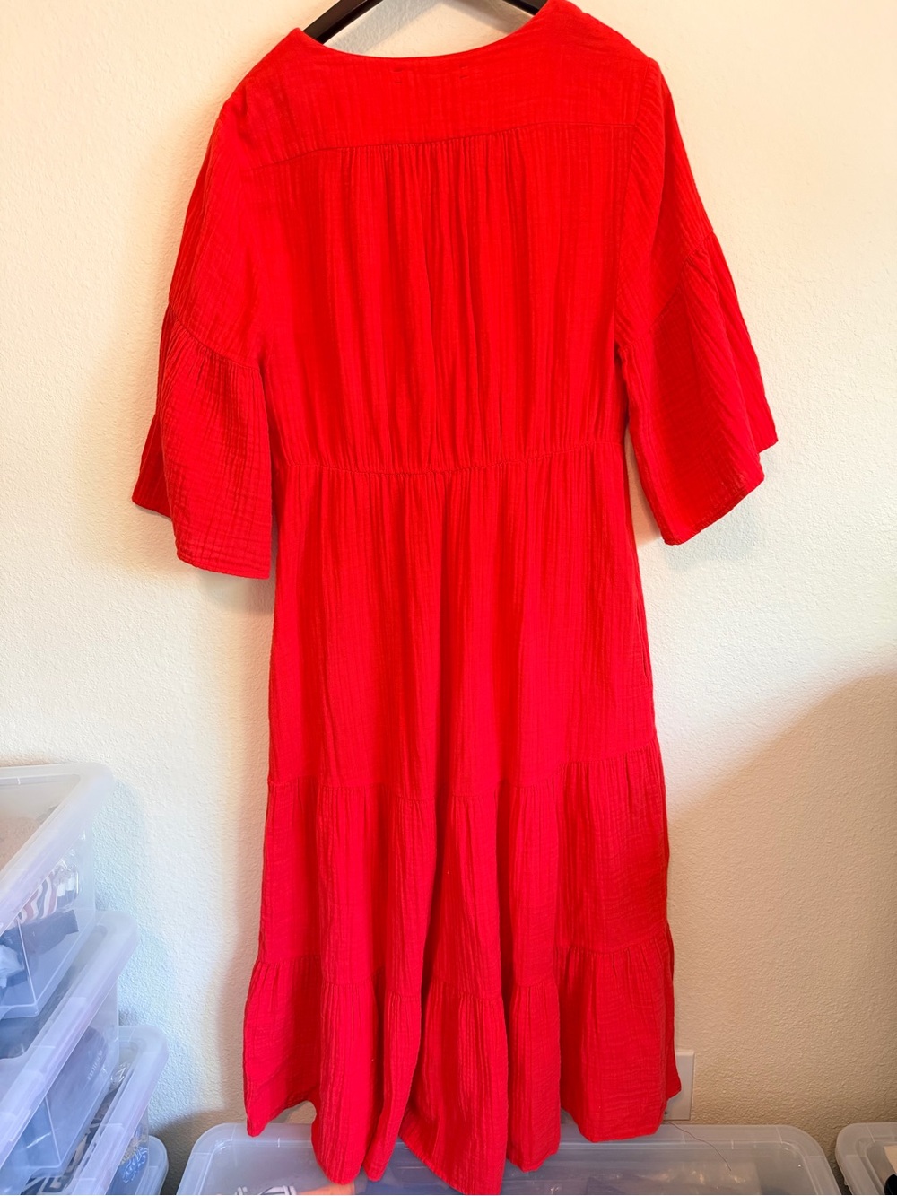 Xirena Kendall Cotton tiered midi dress, Red Hot, size M, NWT, buttondown - Picture 8 of 14